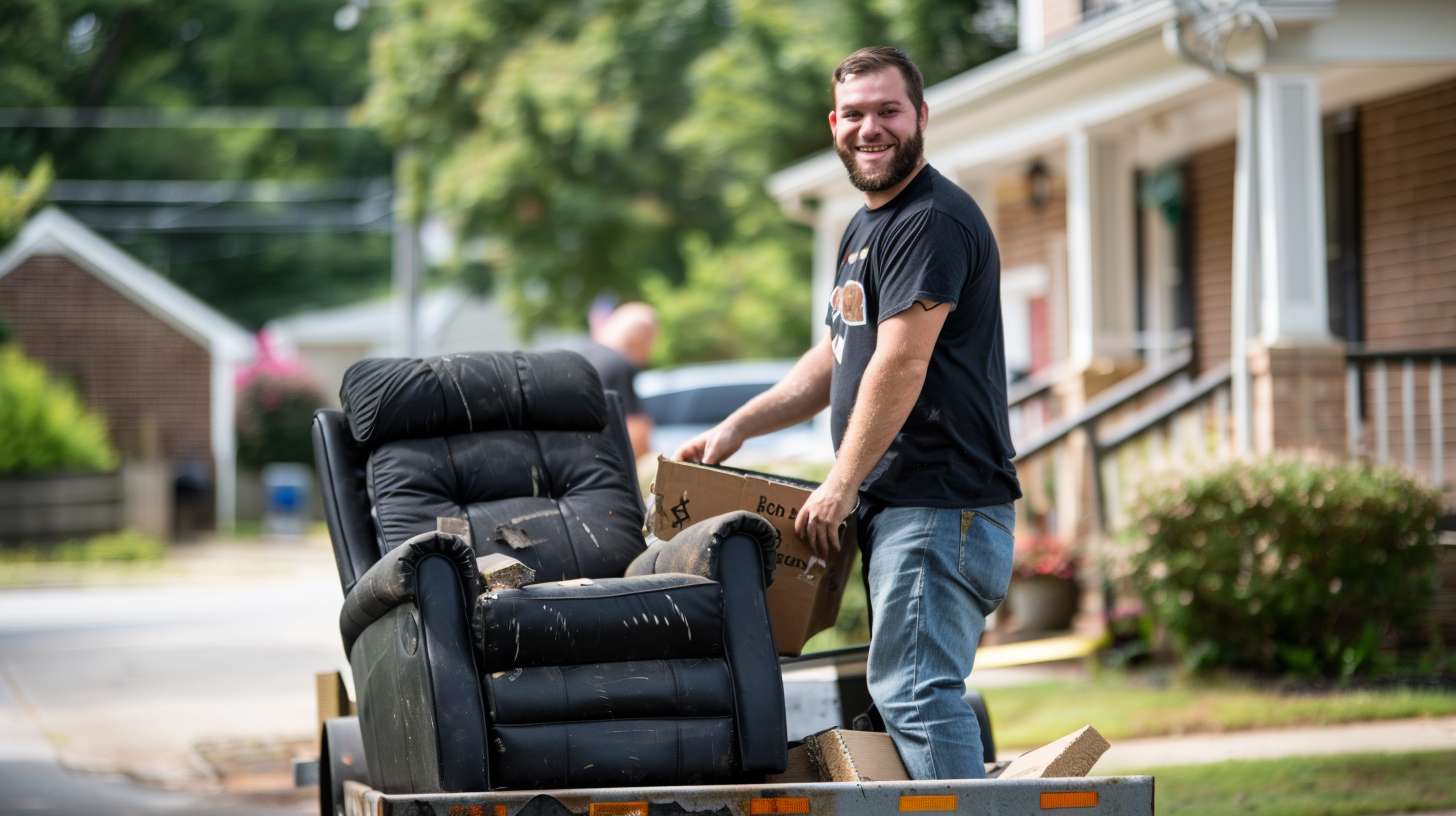 Photo of a man hauling away recliners