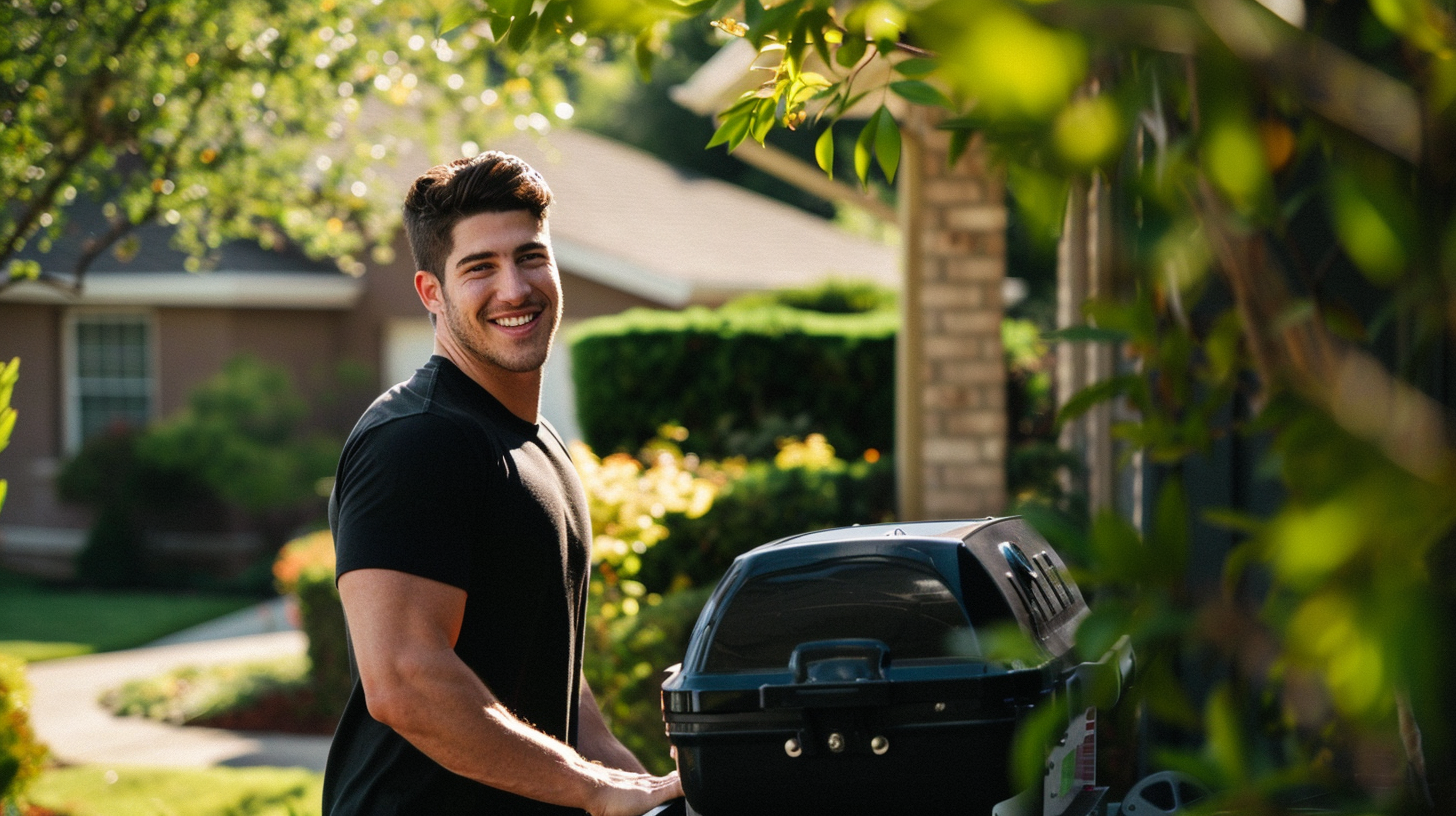Photo of a man hauling away grills